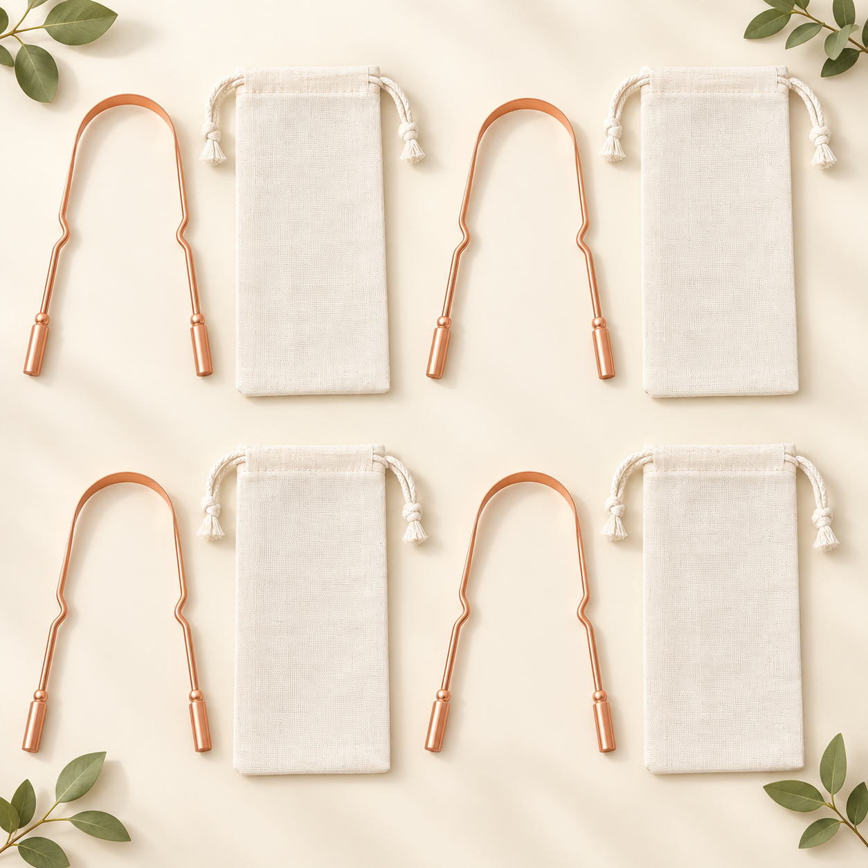 HolySeeK Pack de 4 : quatre gratte-langues et quatre pochettes écrues