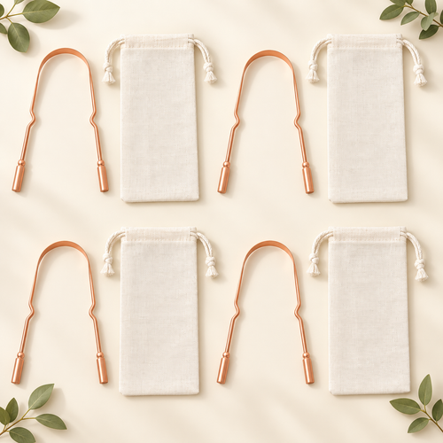 HolySeeK Pack de 4 : quatre gratte-langues et quatre pochettes écrues
