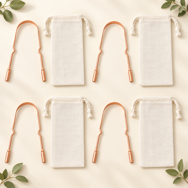 HolySeeK Pack de 4 : quatre gratte-langues et quatre pochettes écrues